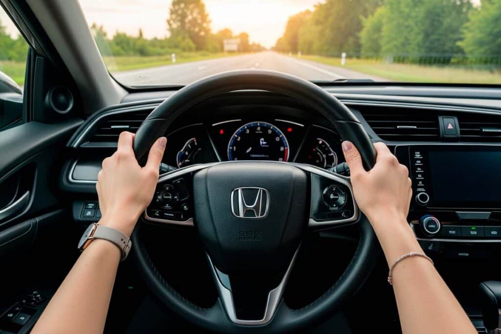 Foto de um motorista dirigindo seu carro.