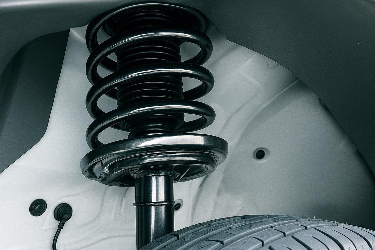 A imagem mostra um amortecedor automotivo, um componente essencial do sistema de suspensão de veículos.