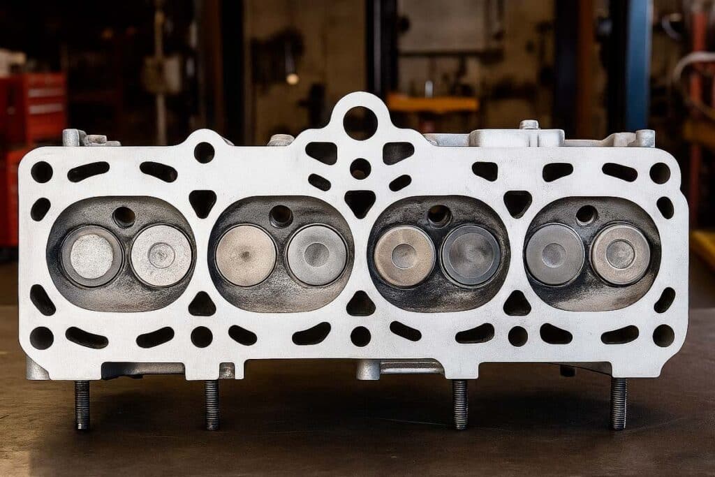 A imagem mostra o cabeçote de um motor 8 válvulas.